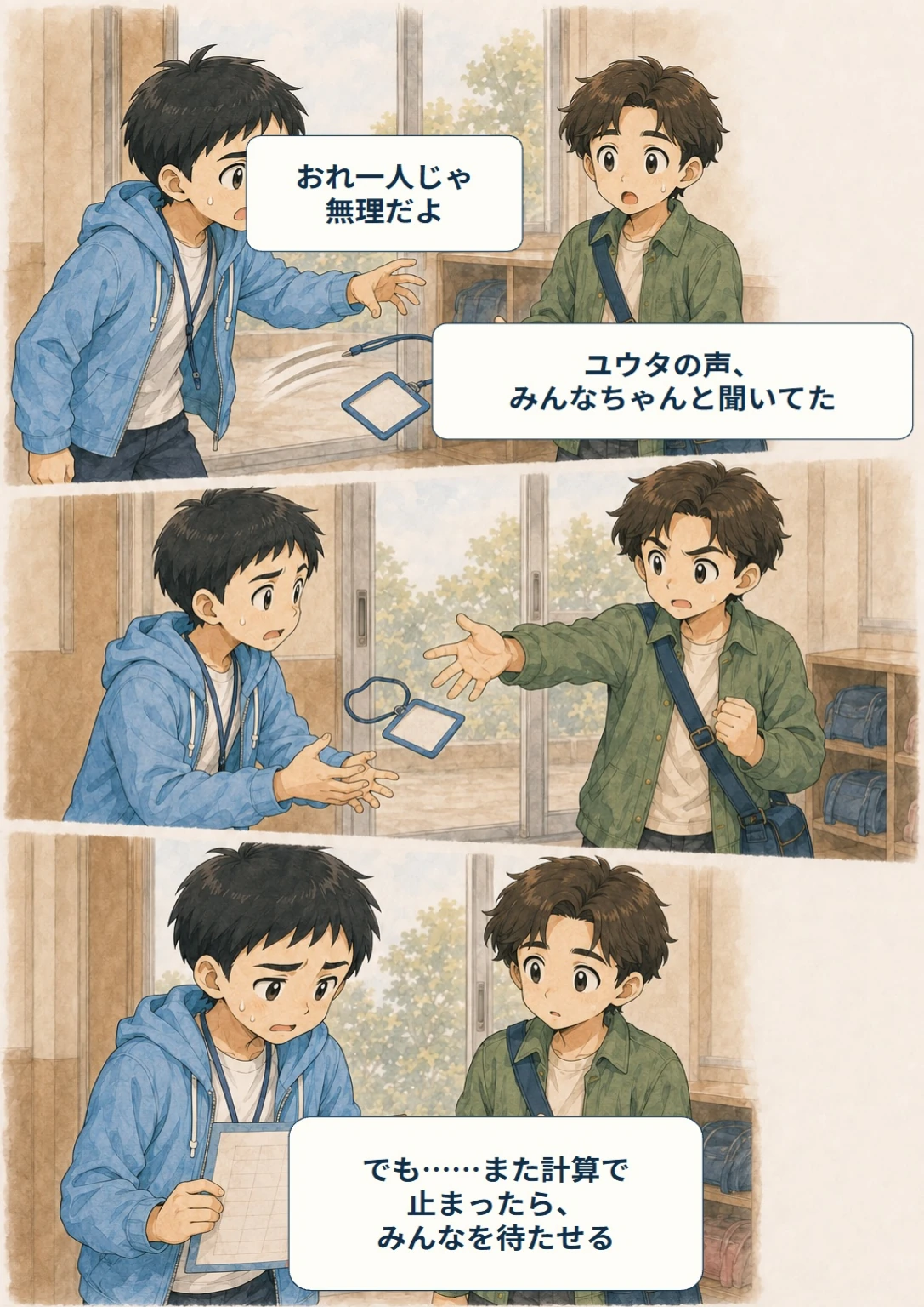 あと10秒！ぼくらのスコア大作戦 第4ページ。やめるなんて言うなよ。台詞は直後の読みやすい表示で確認できます。