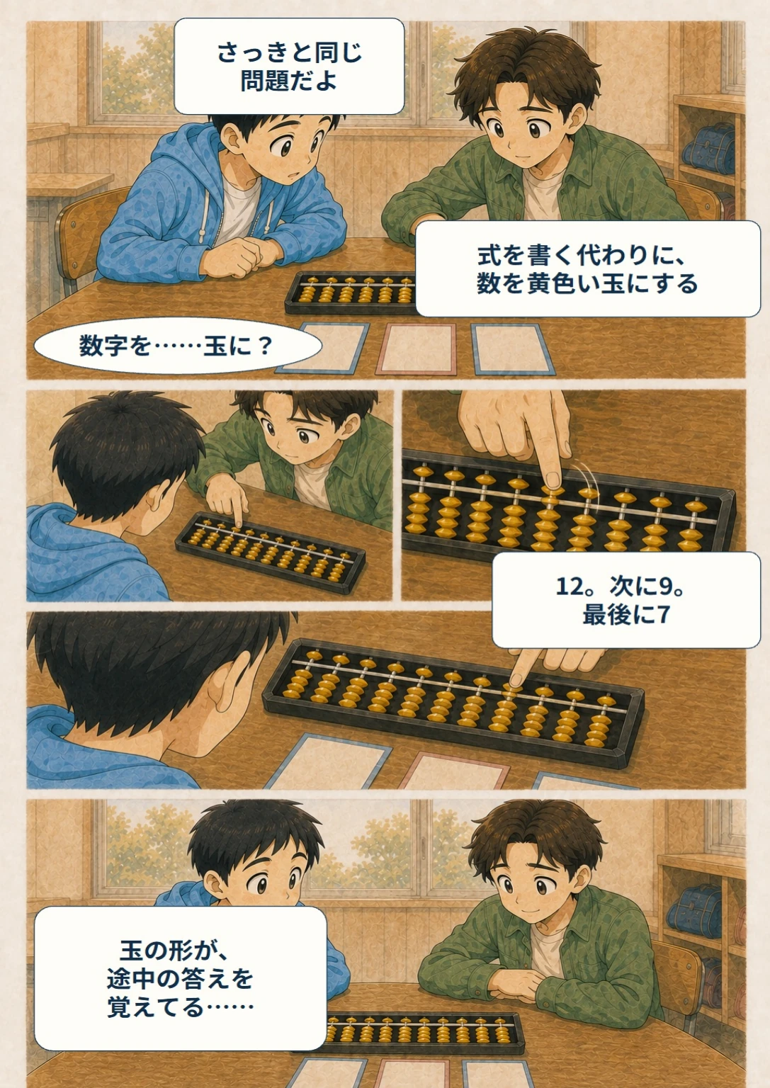 あと10秒！ぼくらのスコア大作戦 第7ページ。数字が、黄色い玉になる。台詞は直後の読みやすい表示で確認できます。