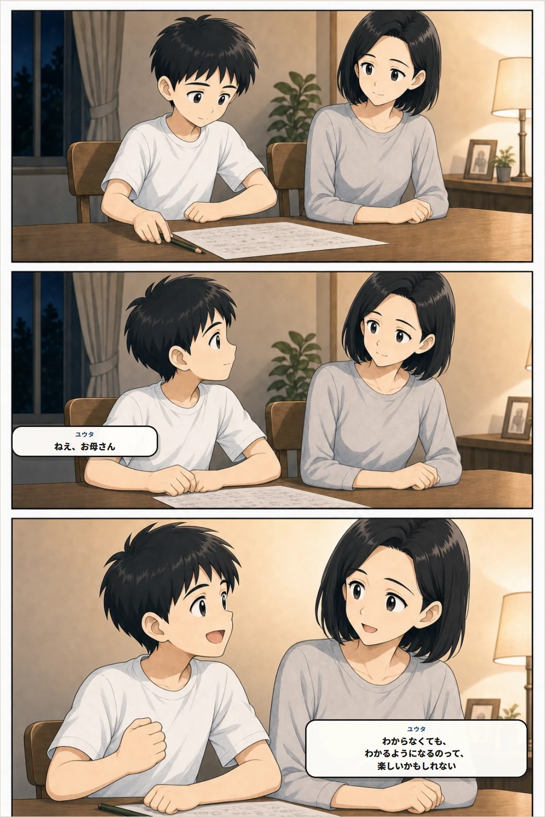 分からなくても分かるようになるのは楽しいかもしれないと、母へ明るく話すユウタ